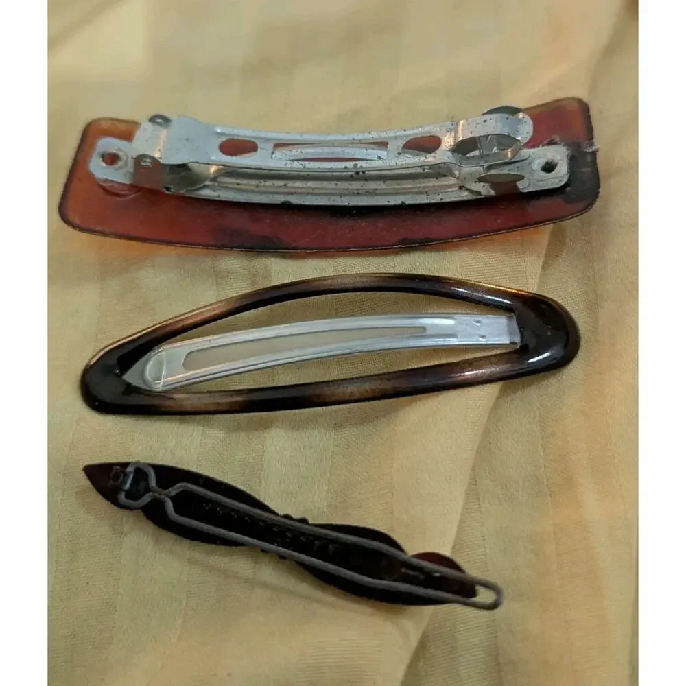 Set Of 3 Vintage 80s Goody Hair Clip Snap Tortoise Barrette Bow Brown Lot